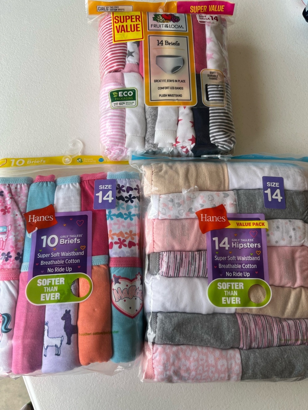 Lot of 3 Girls' Multi Color Underwear Packs